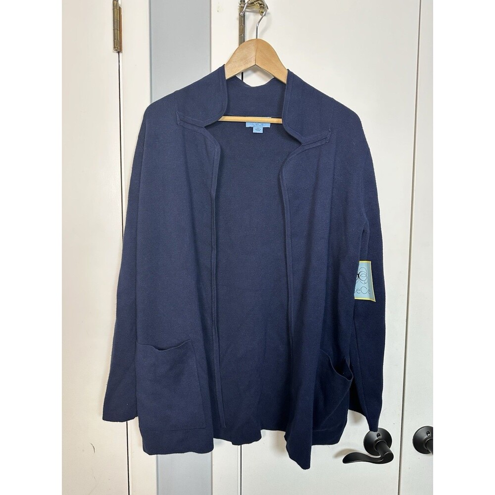 NWT CeCe Cardigan Sweater Navy Open Front Pockets  Womens XSmall